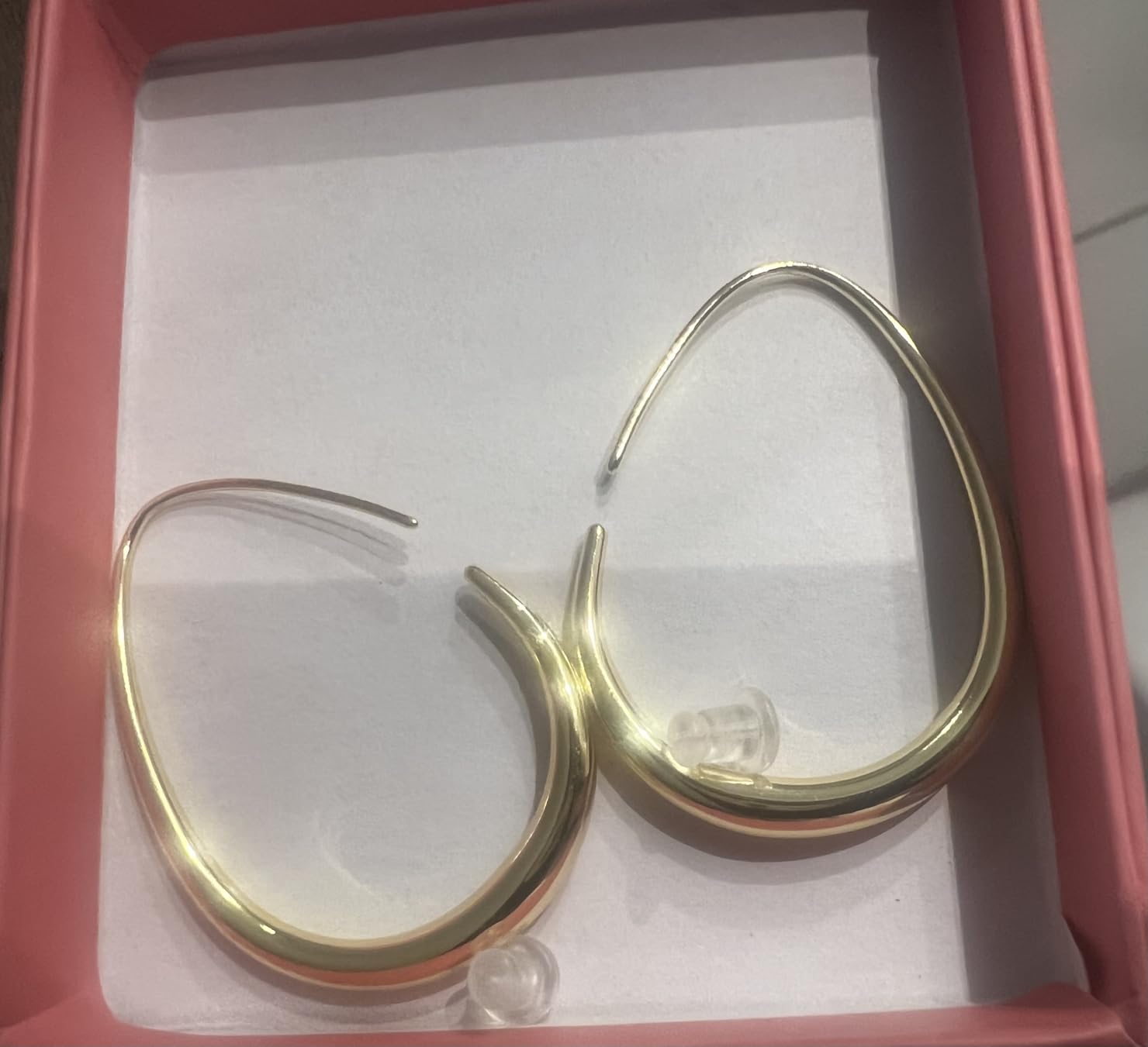 Lightweight Teardrop Hoop Earrings for Women - 14k Gold/White Gold Plated Large Oval Pull Through Hoop Earrings High Polished Statement Jewelry Gift for Women customer photo 2