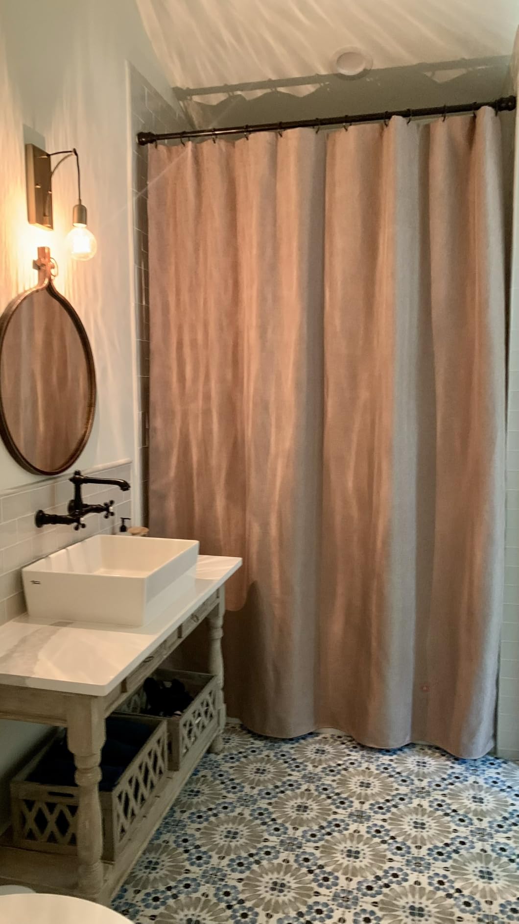 BTTN Beige Linen Textured Waterproof Cloth Shower Curtain Set, 72x72, Cream customer photo 2