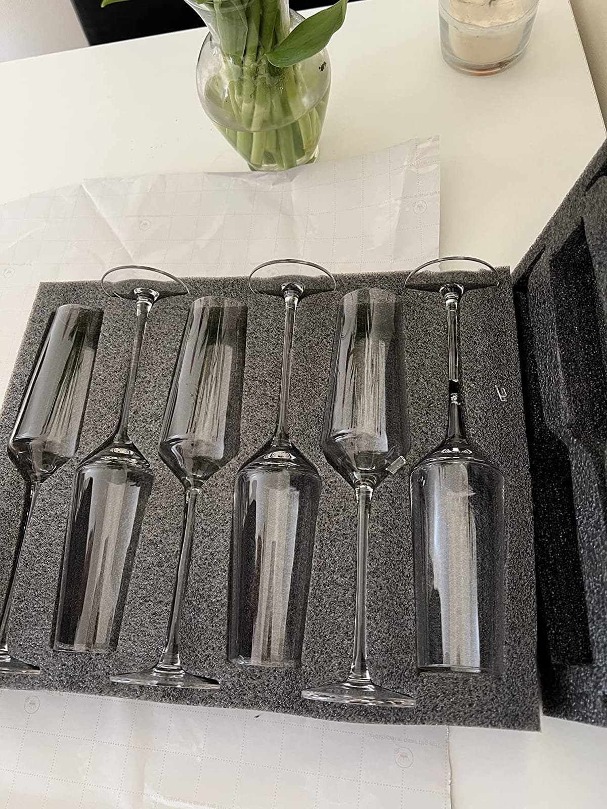 Chouggo Champagne Flutes Glass Set of 6, Hand Blown Glasses - Hand Crafted by Artisans - Premium Crystal - Gift for Birthday, Wedding, Anniversary, Christmas - 8oz, Clear customer photo 2