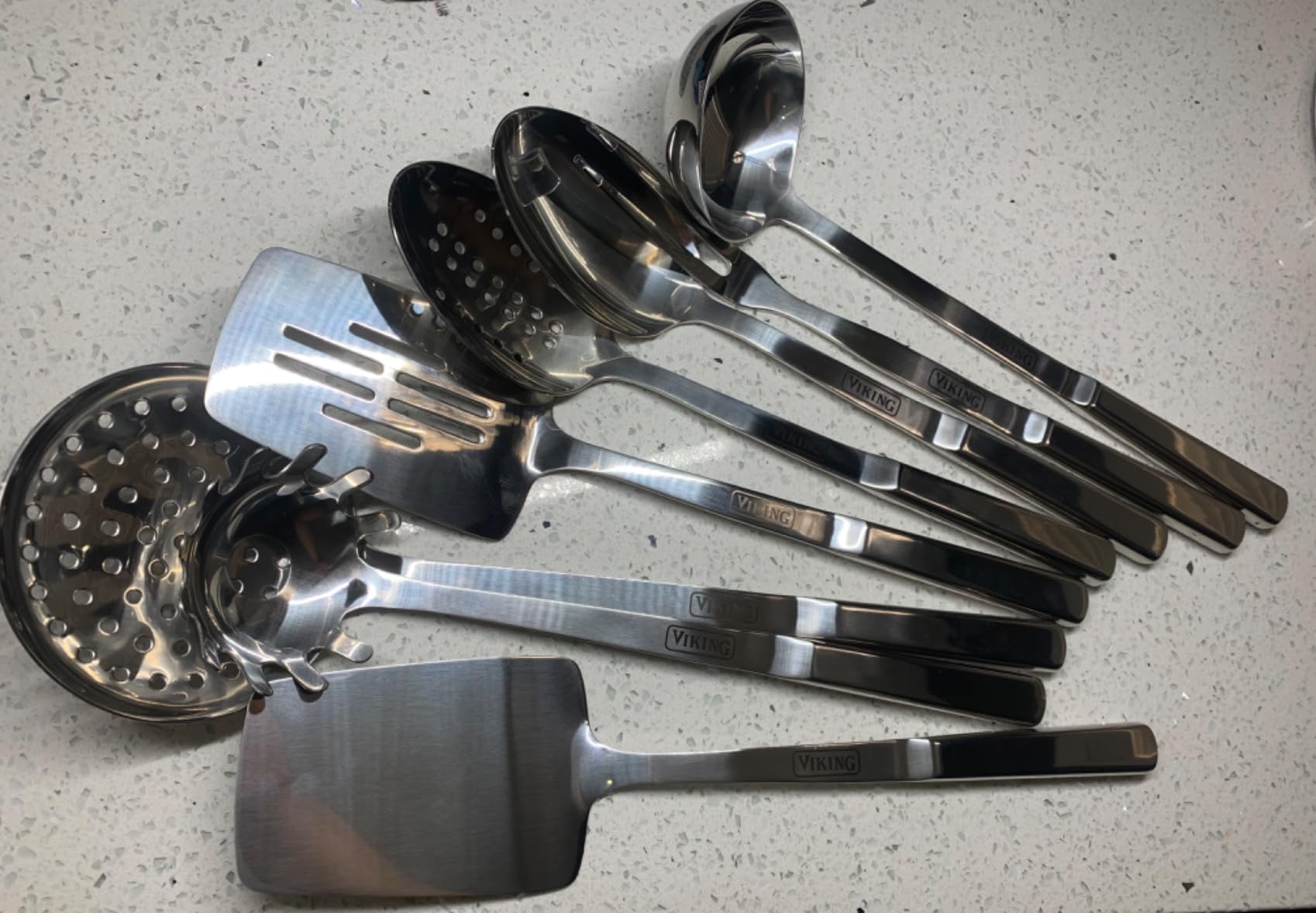 Viking Kitchen Utensils Set, 8 Piece Stainless Steel Cooking Utensil Set, Includes Spatulas, Spoons, Pasta Fork, Deep Ladle, Meat Fork, and Skimmer, Silver customer photo 2