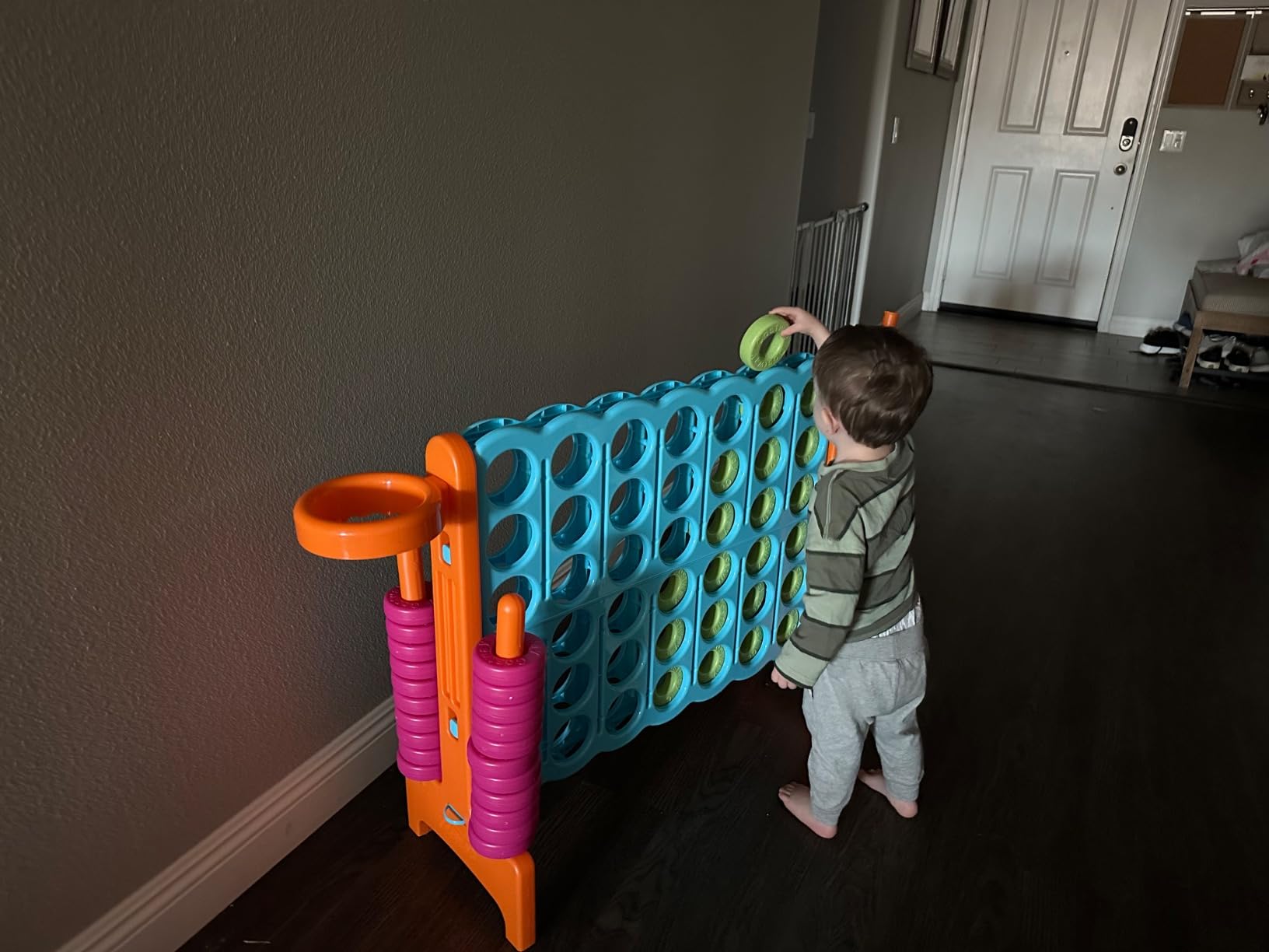 Costzon Giant 4-in-A-Row, Jumbo 4-to-Score Giant Game w/Basketball Hoop, Ring Toss, Quick-Release Slider, 42 Jumbo Rings, Indoor Outdoor Family Connect Game for Kids & Adults, Backyard Games, Red customer photo 2