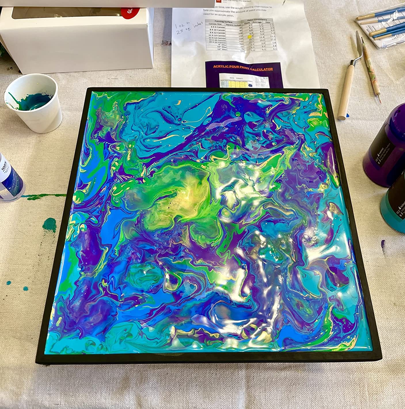 Nicpro 14 Colors 8.45oz Acrylic Pour Paint Supplies Kit, Large Volume Premixed High Flow Painting Bulk Set with Canvas, Wood Natural Slices, Pouring Oil, Tools Gloves, Strainer, Cups for Beginner DIY customer photo 1