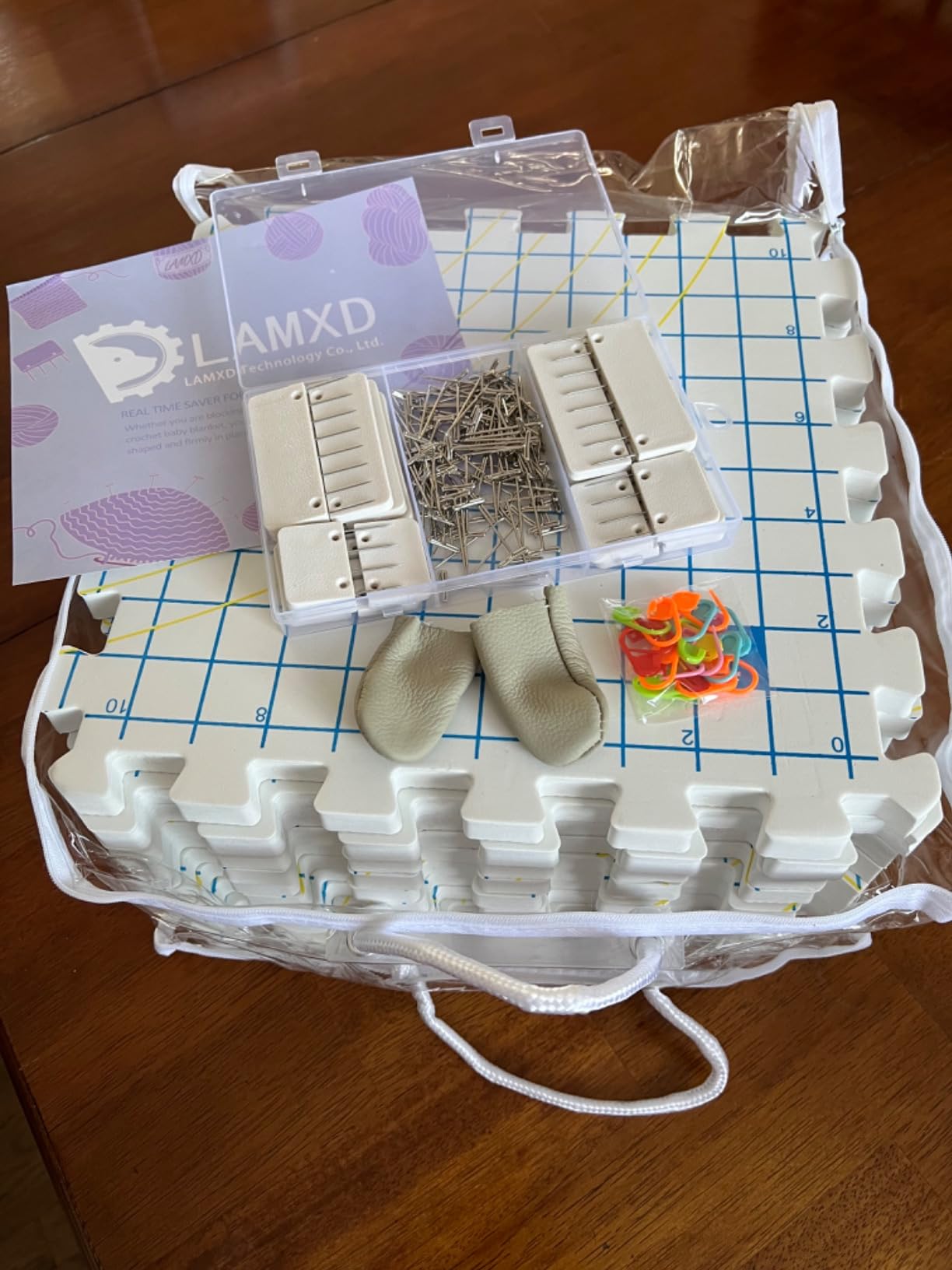 LAMXD Blocking Mats for Knitting - Extra Thick Blocking Boards with Grids with 22PCS Knitting blockers and 100 T-pins for Needlework or Crochet - Pack of 9 customer photo 1