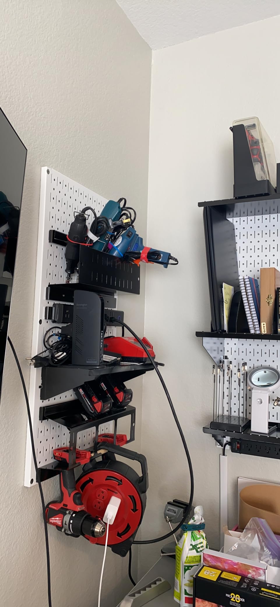Wall Control Power Tool Storage Organizer Kit Cordless Drill Holder Charging Station Rack 16” x 32” Metal Pegboard Organization System (Metallic Pegboard) customer photo 2