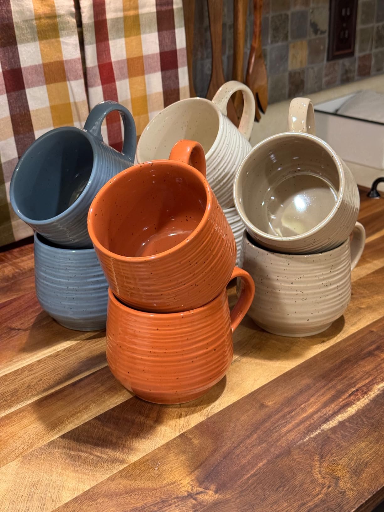 Sango 17.5 oz Stoneware Coffee Mugs Set of 4, Rustic Ceramic Mug with Speckled Reactive Glaze, Large Pottery Drinkware for Coffee or Tea, Dishwasher & Microwave Safe Mugs, Siterra Painter’s Palette customer photo 2
