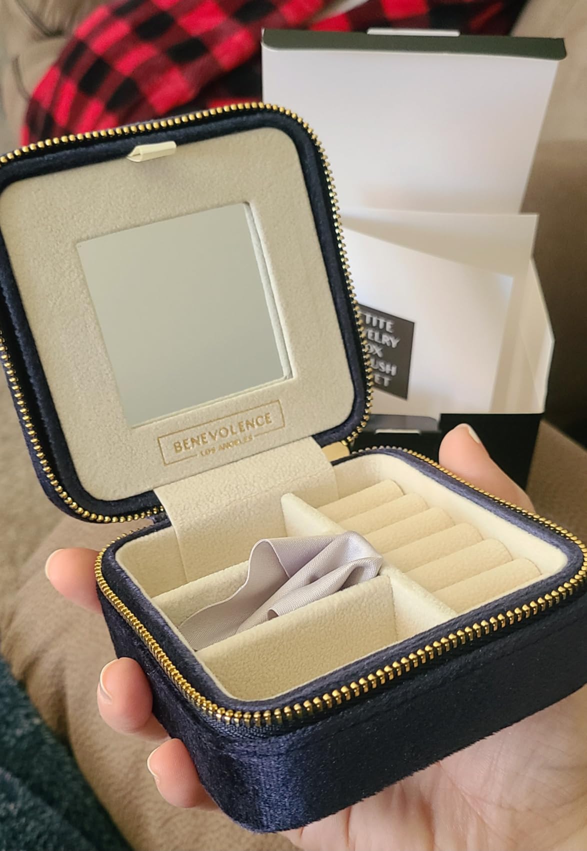 Benevolence LA Featured in Oprah's Favorite Things Plush Velvet Travel Jewelry Box – Jewelry Organizer Case with Mirror – Birthday Gifts for Women – Navy Blue customer photo 2