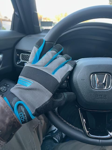 HANDLANDY Leather Work Gloves Mens & Women, Utility Safety Mechanic Working Gloves Touch Screen, Flexible Breathable Yard Work Gloves (Large, Brown-Cowhide Palm) customer photo 1