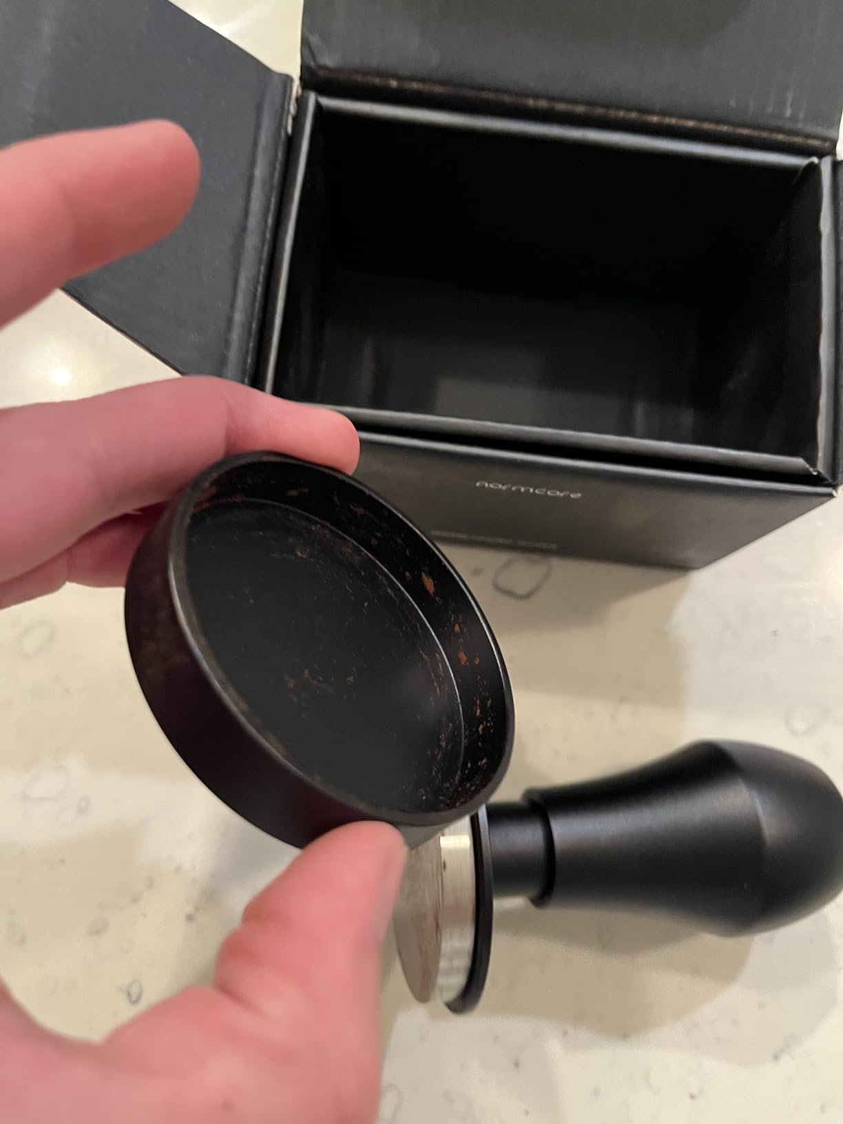 Normcore 58.5mm Coffee Tamper V4 - Spring-Loaded Tamper with 15lb / 25lb / 30lbs Replacement Springs - Anodized Aluminum Handle and Stand - Stainless Steel Flat Base,Black customer photo 2