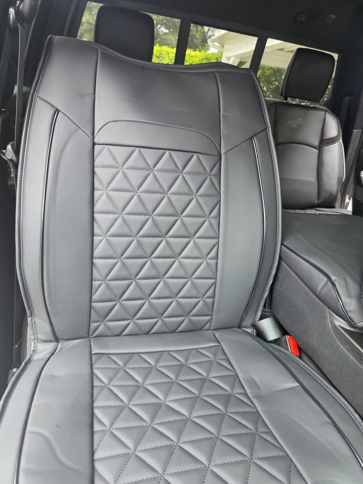 Coverado Ram Seat Covers Full Set, Waterproof Ram 1500 Seat Cover Compatible with 2002-2026 Dodge RAM 1500 2500 3500 Crew Quad Cab with Curved Bench, Black customer photo 2