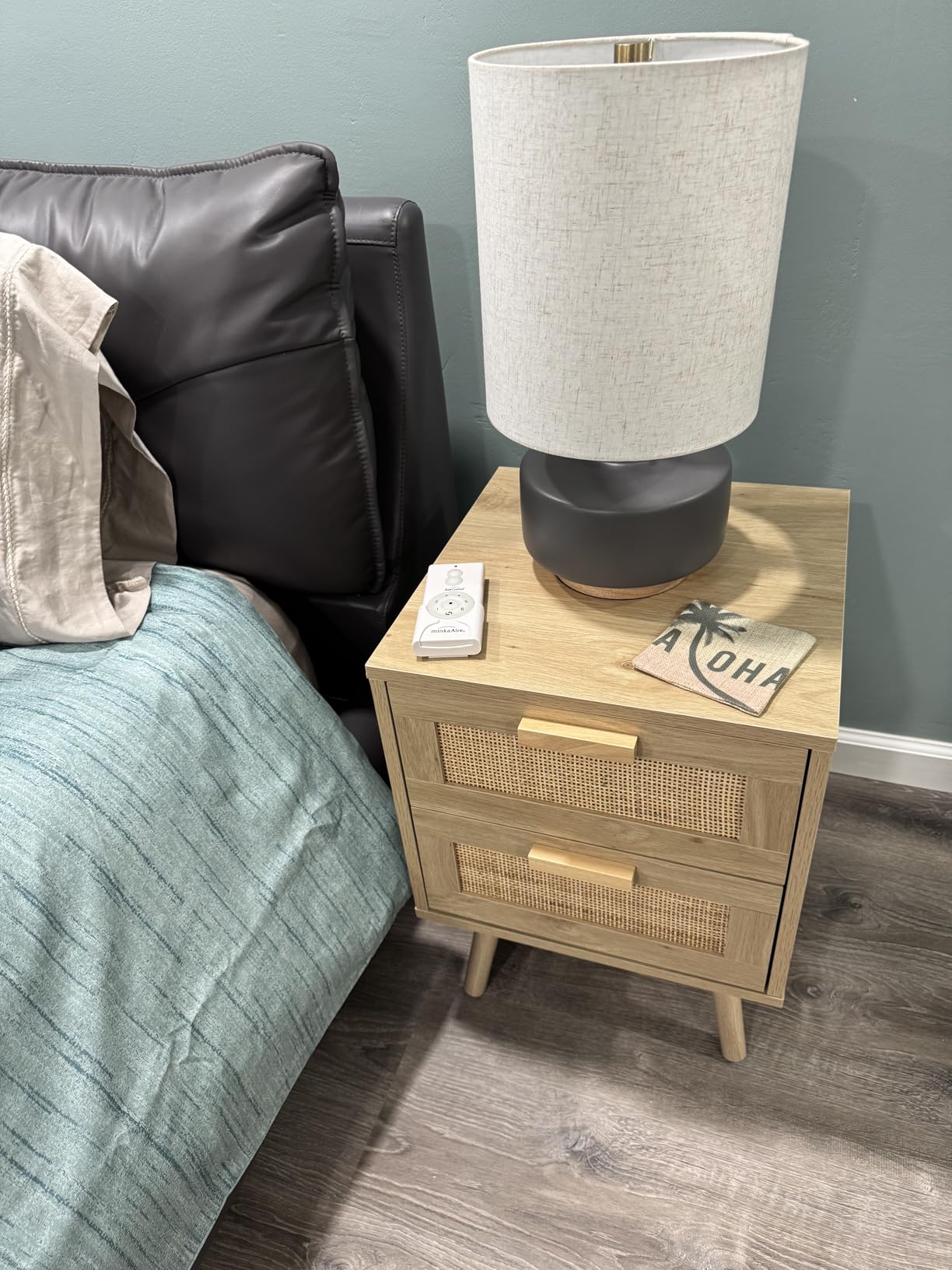 Finnhomy Nightstands Set of 2, Night Stands Set 2 with Hand Made Rattan Decorated Drawers, Nightstand, End Table, Bedside Tables Set of 2 for Bedroom, Natural, 2 Pack customer photo 1