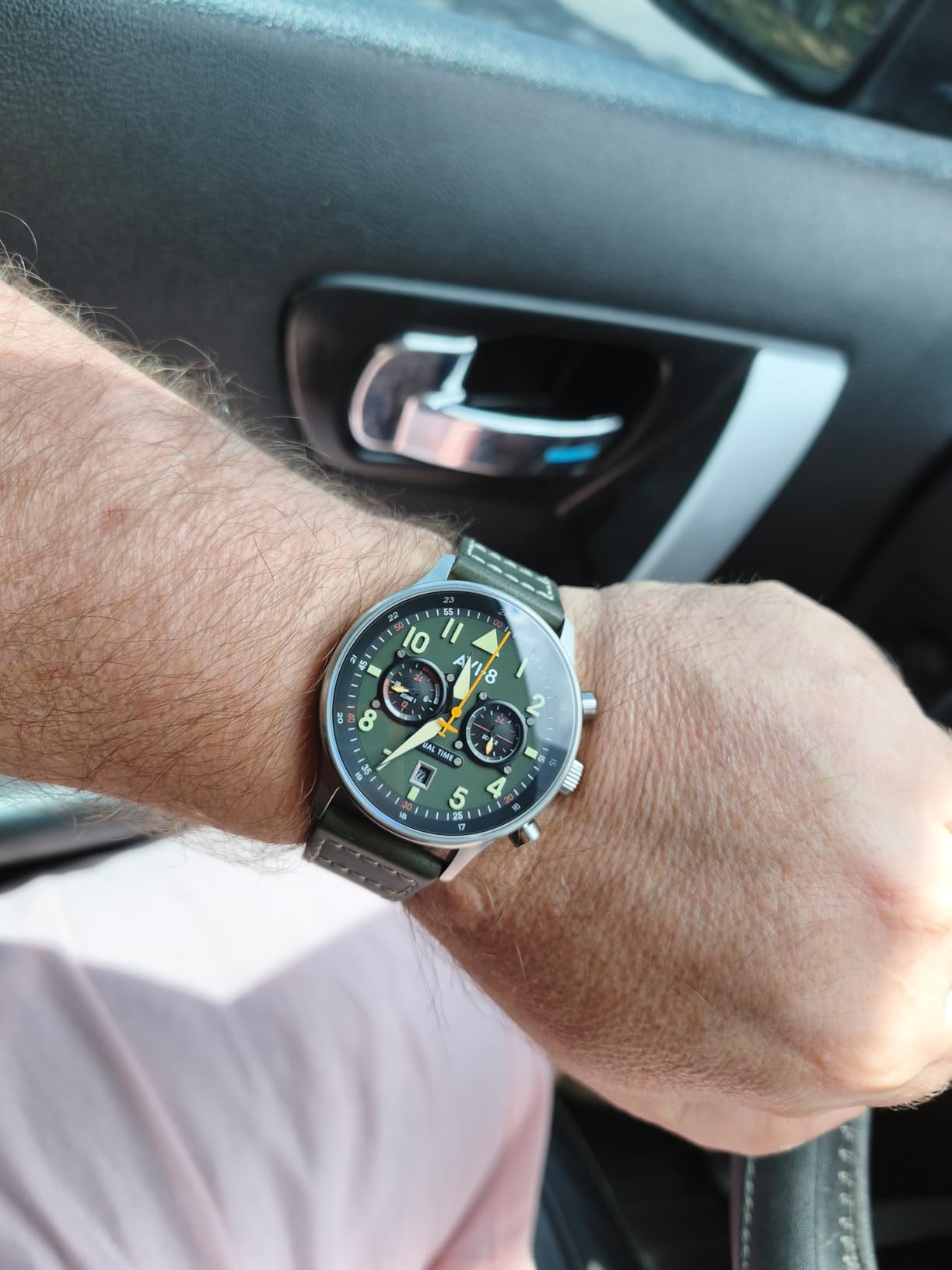 AVI-8 Hawker Hurricane Men's Pilot Watch – Dual Time Japanese Quartz Movement, 43.5mm Stainless Steel Case, Leather or Stainless Steel Strap, AV-4088 customer photo 1
