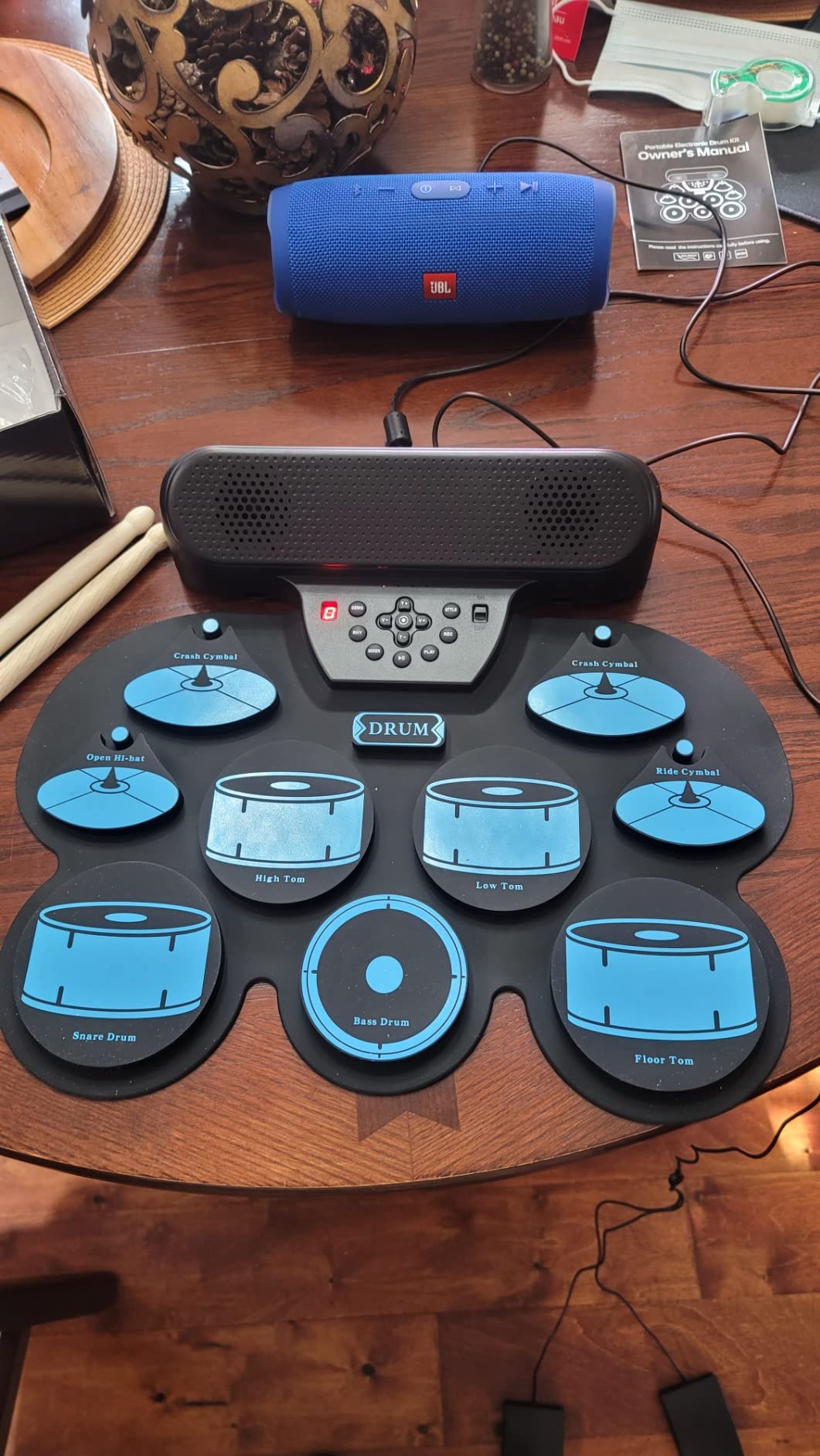 Electronic Drum Set with 7-Color LED Light Show on Strike, 9-Pad Electric Drums Set Bluetooth MIDI Support, Extra-thick Electric Drum Pads for Better Rebound, Perfect Christmas/Birthday Gift for Kids customer photo 2