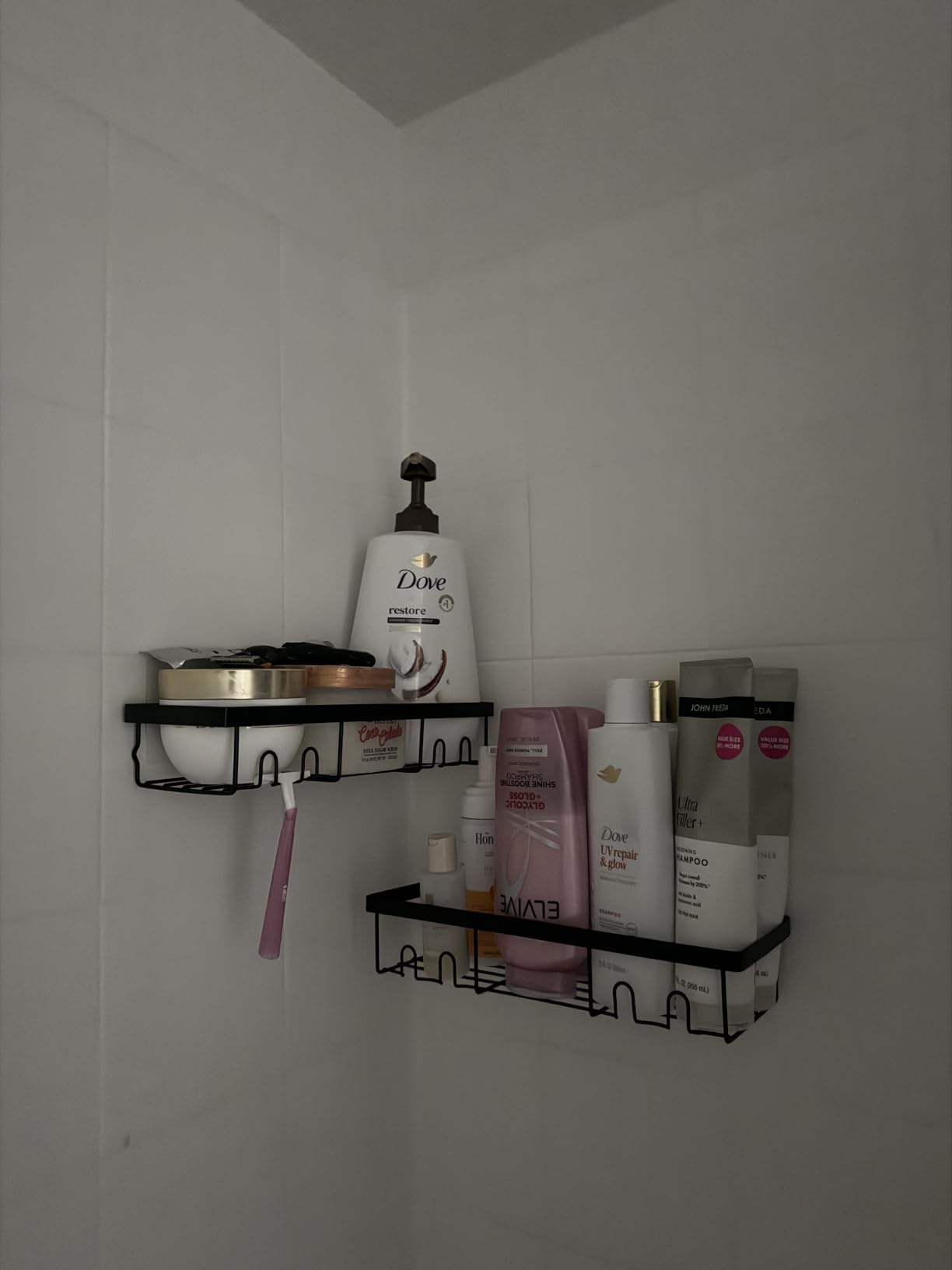 Moforoco Shower Caddy Shelf Organizer Rack, Self Adhesive Black Bathroom Shelves Basket, Home Farmhouse Wall Inside Organization and Storage Decor Rv Accessories, First Camper Apartment Essentials customer photo 1