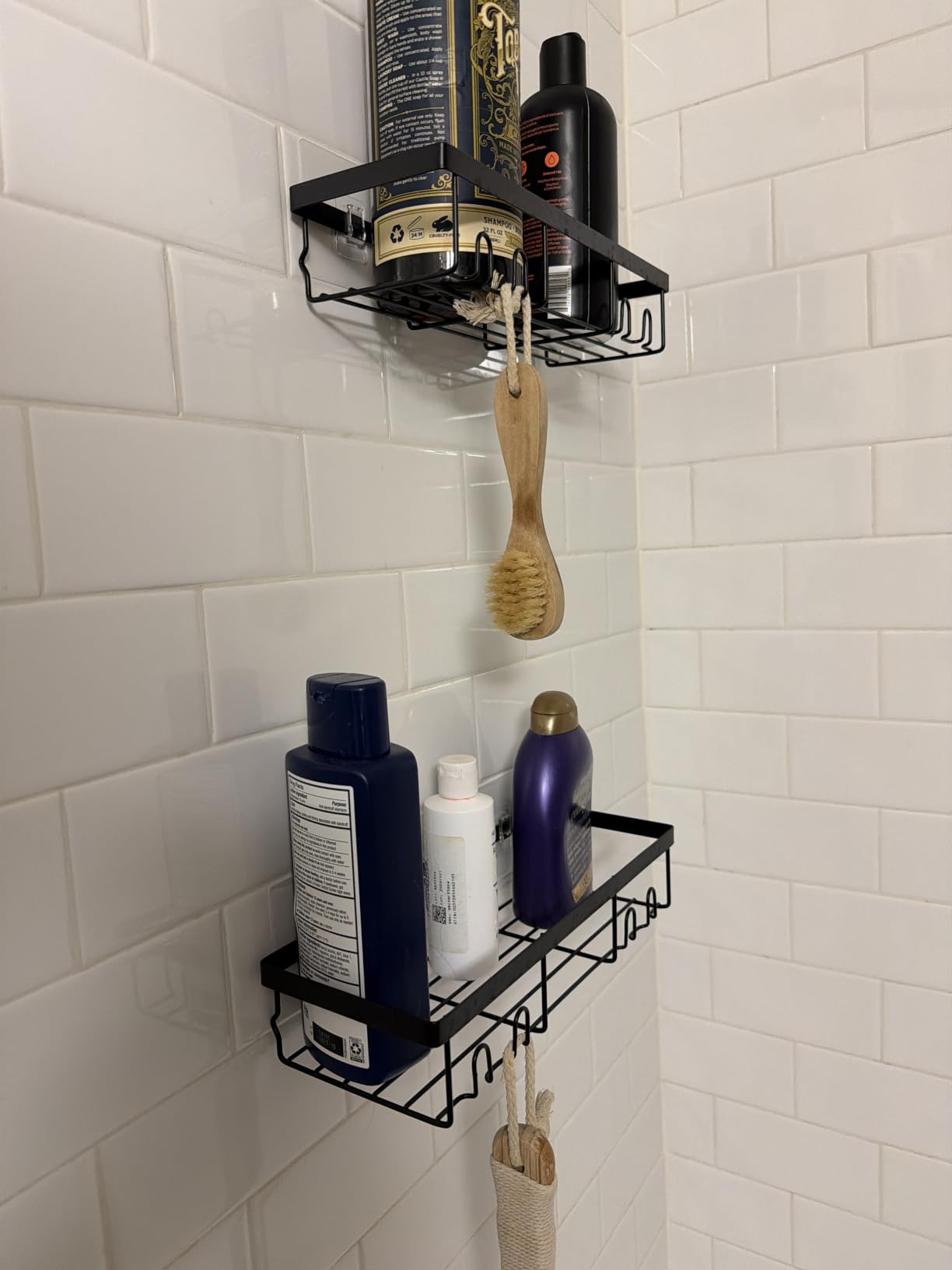 Moforoco Shower Caddy Shelf Organizer Rack, Self Adhesive Black Bathroom Shelves Basket, Home Farmhouse Wall Inside Organization and Storage Decor Rv Accessories, First Camper Apartment Essentials customer photo 2