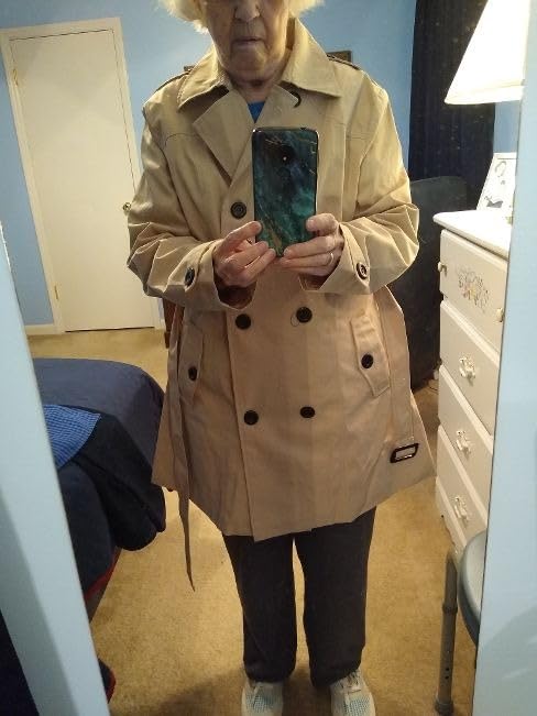 FARVALUE Women's Waterproof Trench Coat Double Breasted Windbreaker Classic Belted Lapel Overcoat with Removable Hood customer photo 1