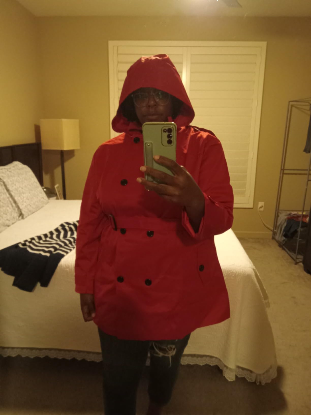 FARVALUE Women's Waterproof Trench Coat Double Breasted Windbreaker Classic Belted Lapel Overcoat with Removable Hood customer photo 2