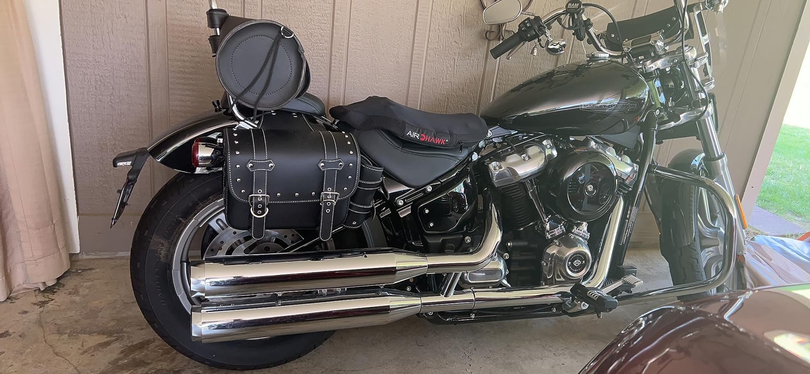 High-density Leather Motorcycle Saddlebags-Throw Over Saddle bags Panniers Side Bags with cup holder,Waterproof,Side Tool Bag,Storage Tool Bag for Motorbike,Universal,1Pair, M (Black2) customer photo 2