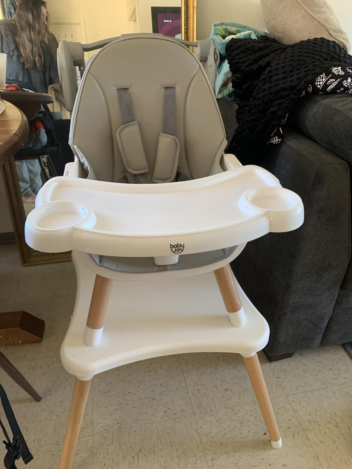 HONEY JOY Baby High Chair, 6-in-1 Convertible Wooden Highchair for Babies and Toddlers/Table Set/Toddler Chair with Safety Harness, 4-Position Removable Feeding Tray (Coffee) customer photo 2