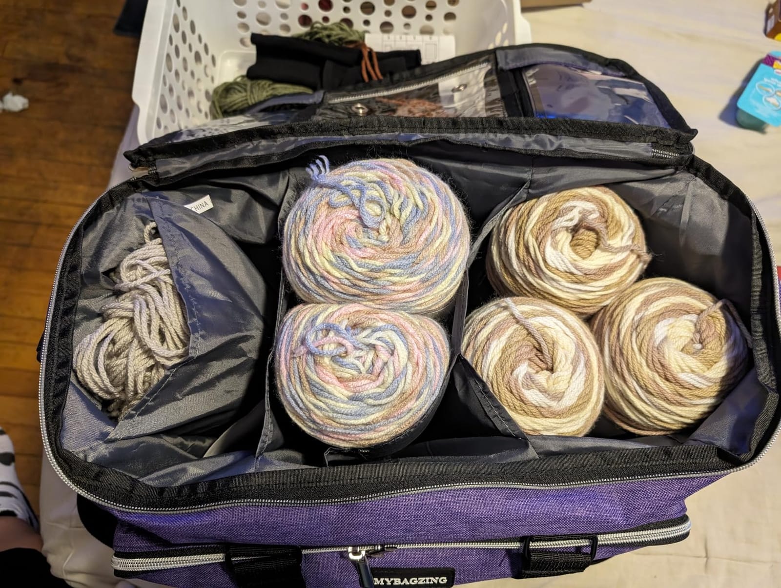 Knitting Bag, Large Yarn Storage Organizer, Crochet Bags and Totes, Yarn Bags for Crocheting, Yarn Holder Case for Knitting Needles, Crochet Hooks, Knitting Accessories, Unfinished Project, Grey. customer photo 1