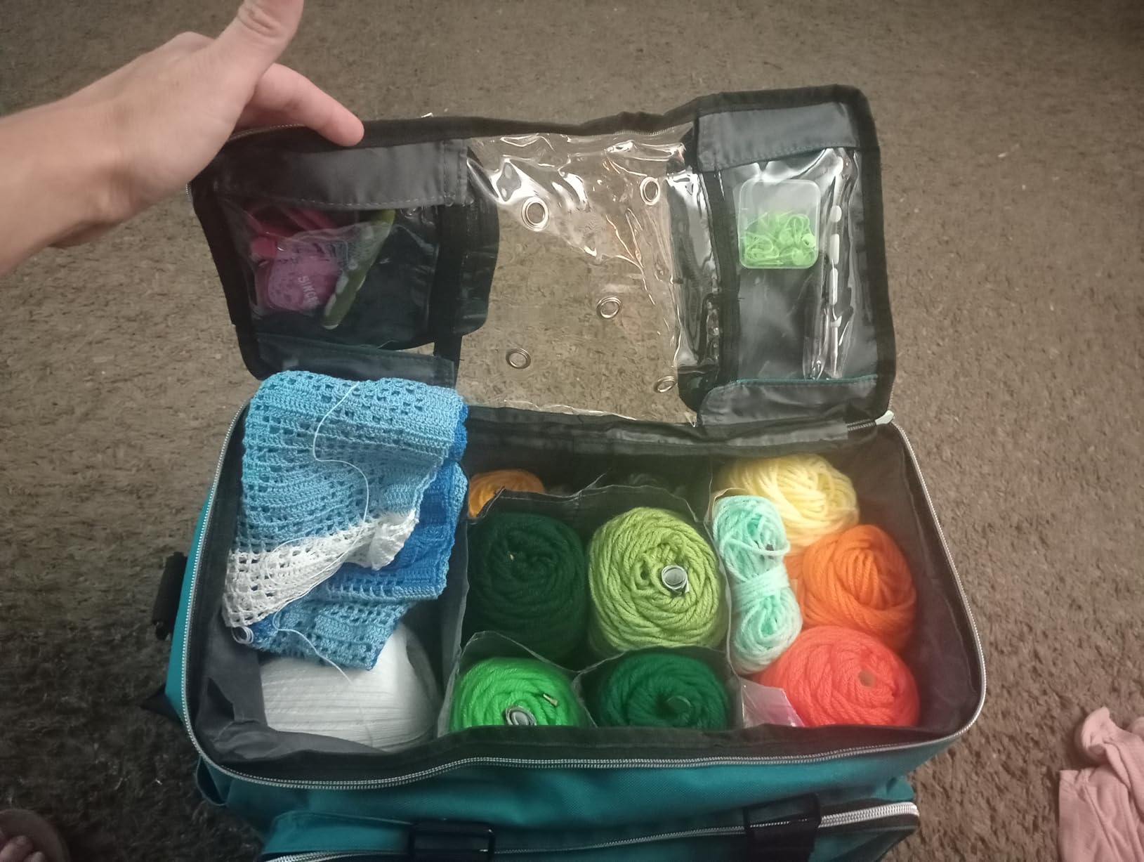 Knitting Bag, Large Yarn Storage Organizer, Crochet Bags and Totes, Yarn Bags for Crocheting, Yarn Holder Case for Knitting Needles, Crochet Hooks, Knitting Accessories, Unfinished Project, Grey. customer photo 2