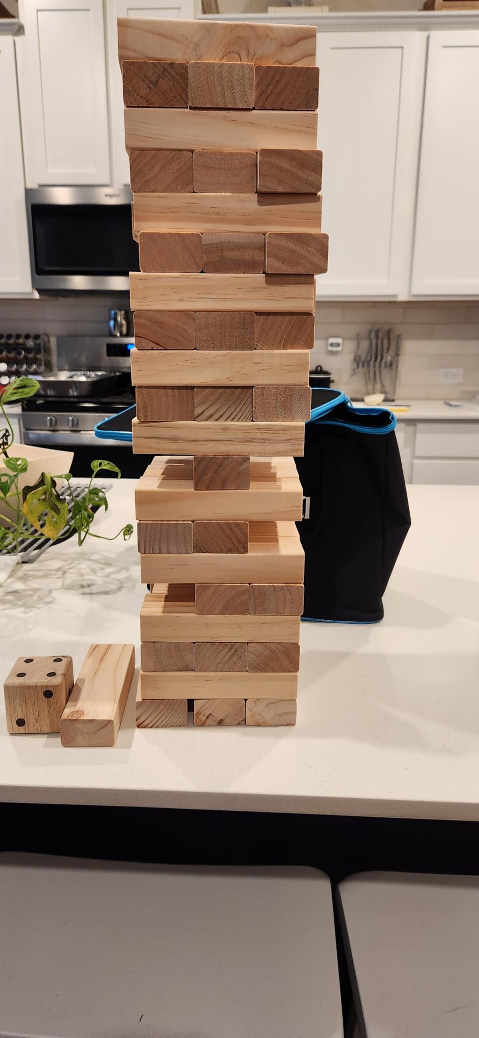 Juegoal 54 Pieces Giant Tumble Tower Blocks Game Giant Wood Stacking Game with 1 Dice Set, Gameboard, Canvas Bag for Adult, Kids, Family, Grey customer photo 1