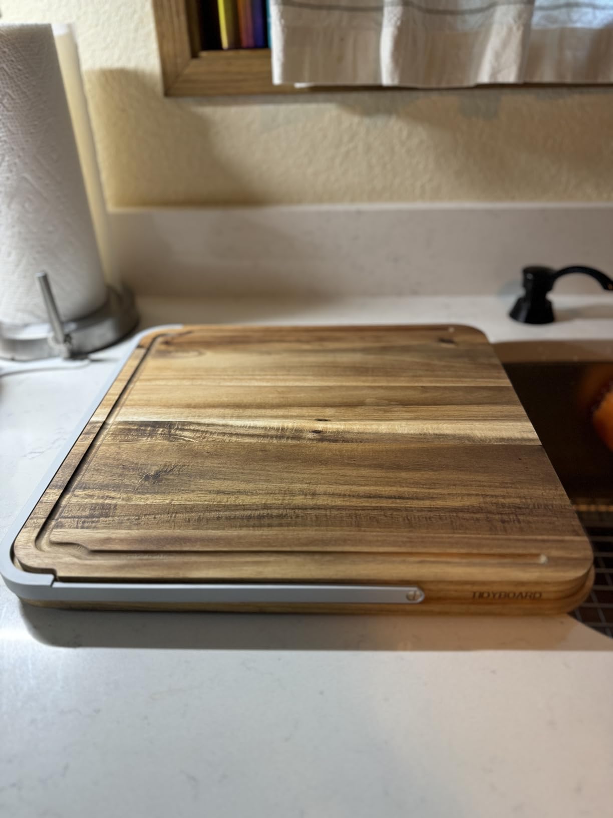 TidyBoard Meal Prep System Starter - Over-the-Sink Smart Chopping Board with 1 Large Strainer, Tubs, & Lids - 1” Thick Acacia Wood Cutting Board with Containers & Strainer, 12 pieces customer photo 1