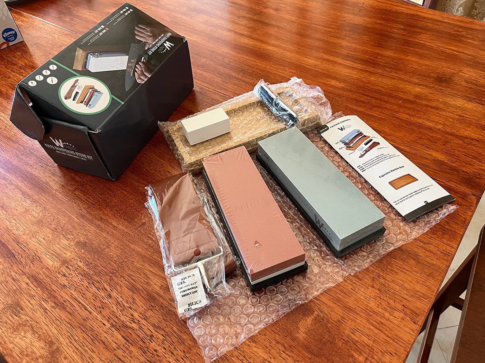 Wucgea Knife Sharpening Stone Kit - 400/1000 3000/8000 Grit Japanese Whetstone Set with Non-Slip Rubber Base, Angle Guide, Flattening Stone and Leather Strop customer photo 2