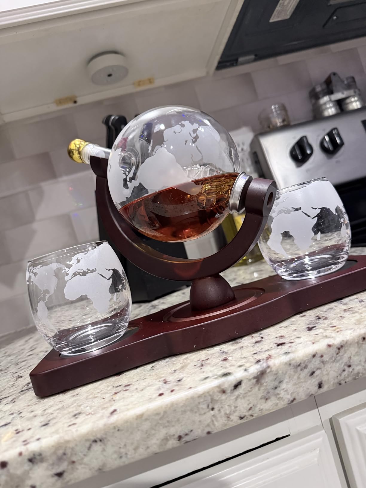 PONPUR Gifts for Men Dad Christmas, Whiskey Decanter Globe Set with 2 Ball Stones & 2 Glasses, Anniversary Birthday Gifts for Him Husband Boyfriend Brother, Cool Stuff Gift for Bourbon Scotch customer photo 2