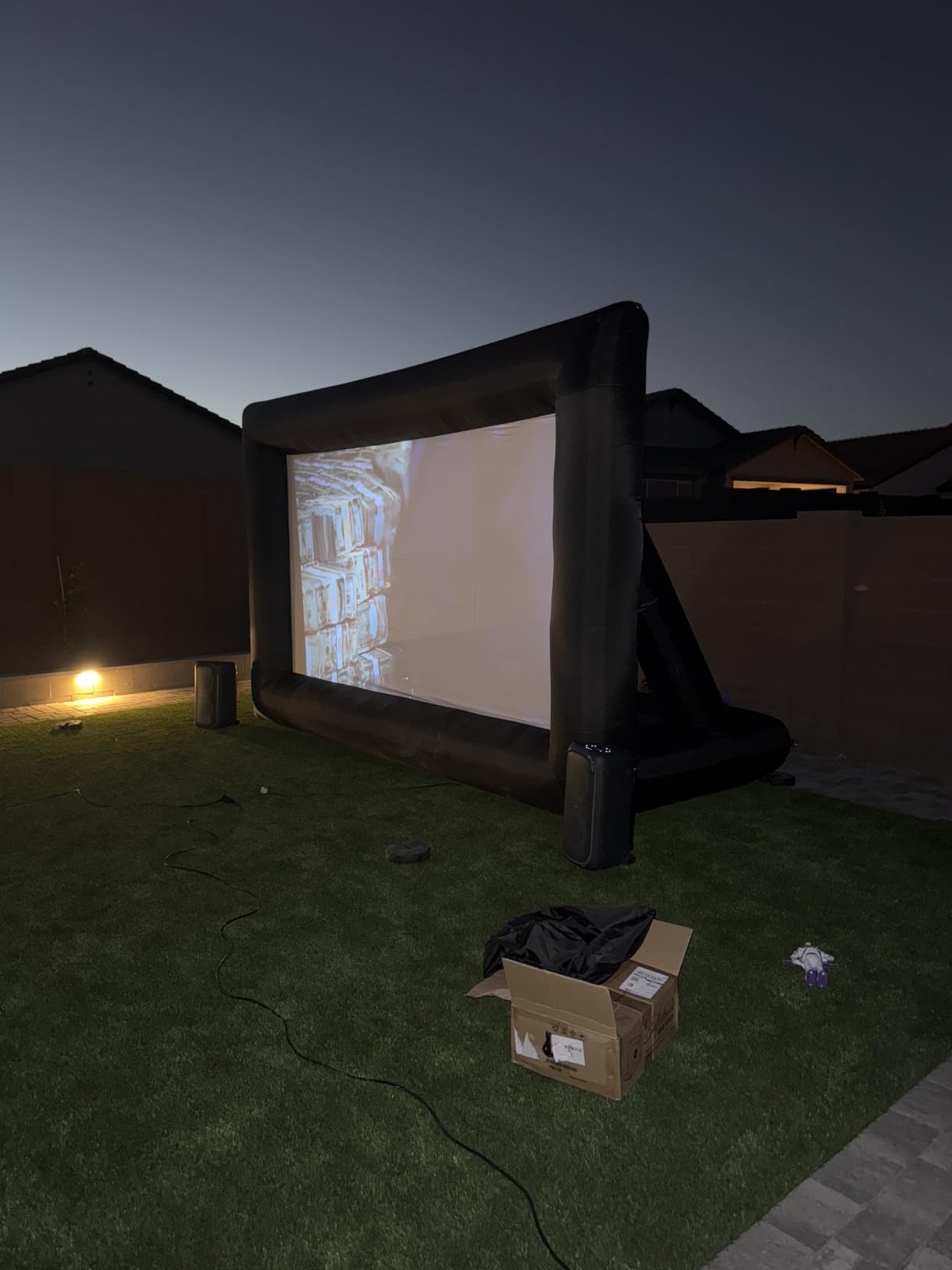 Inflatable Projector Screen, 16FT Blow Up Movie Screen Outdoor Projector, Easy Set Up One-piece Design Front & Rear Projection with Air Blower for Outside Backyard Family Movie Night Pool Party customer photo 1