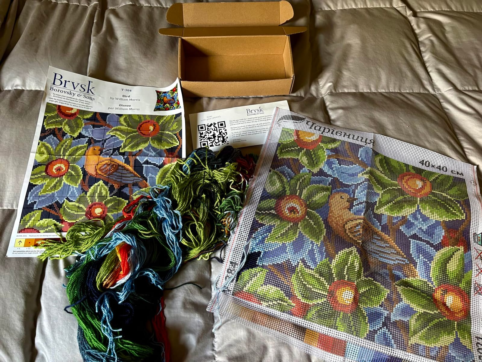 Brvsk Tapestry Embroidery Kit for Adults and Beginners — Bird by William Morris 16″ × 16″ with Clear, Precise Printed Design on Cotton Canvas; Includes 2 Needles, Yarn, and Easy-Read Chart customer photo 1