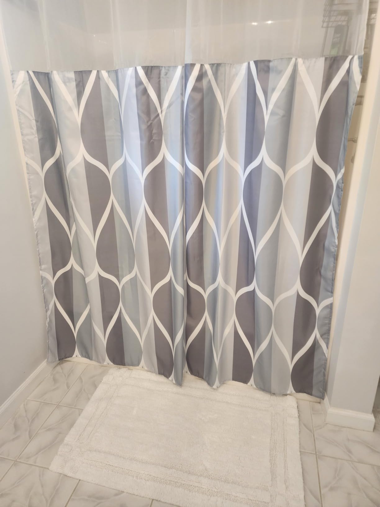 Yiatn Gray No Hook Shower Curtain with Snap-in Liner, 71 x 74 Inch customer photo 1