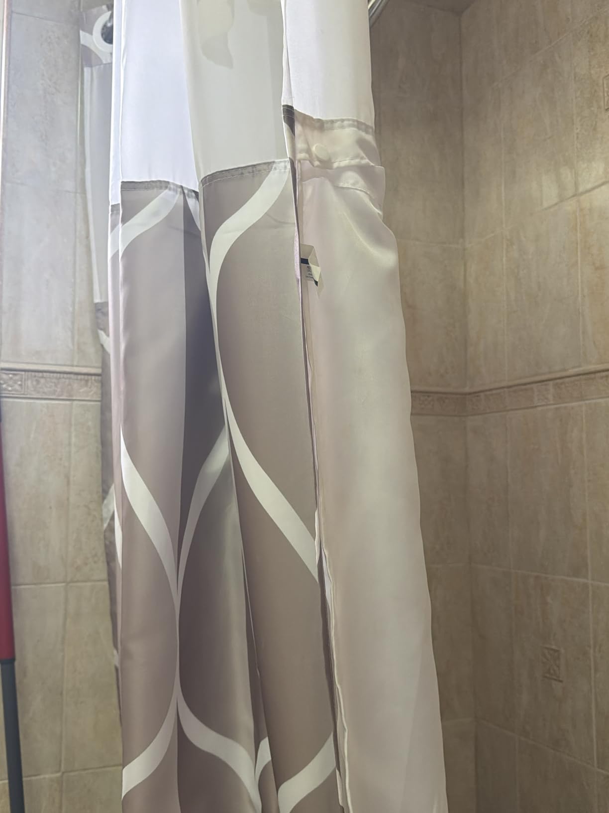 Yiatn Gray No Hook Shower Curtain with Snap-in Liner, 71 x 74 Inch customer photo 2