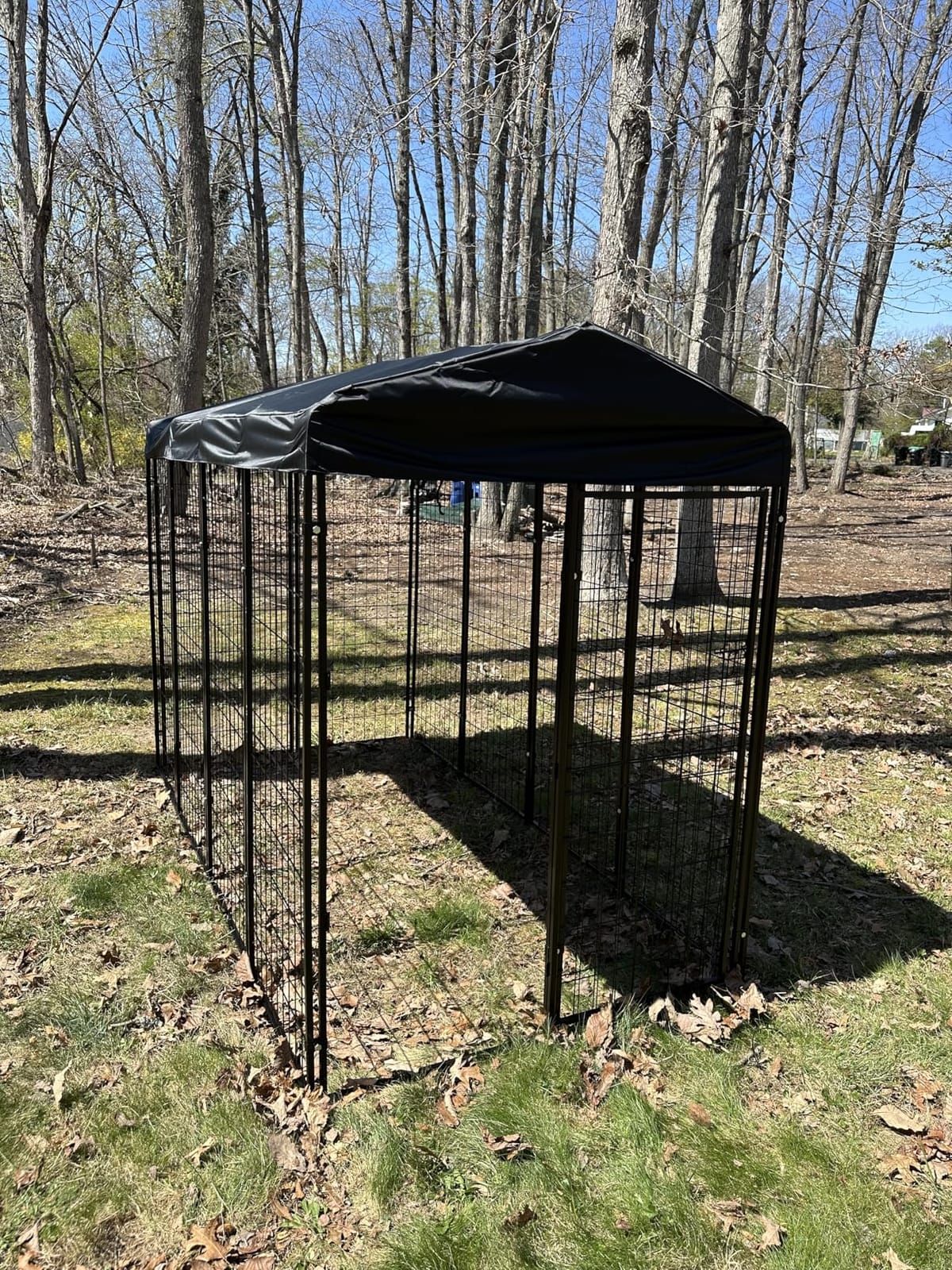 Dog Kennel Outside with Roof, 4'x4'x4.5' Outdoor Dog Kennel | Heavy-duty Welded Steel, UV-resistant Waterproof Cover, Secure Lock, Dog Crate Playpen with Ground Stakes for Large Dogs customer photo 2