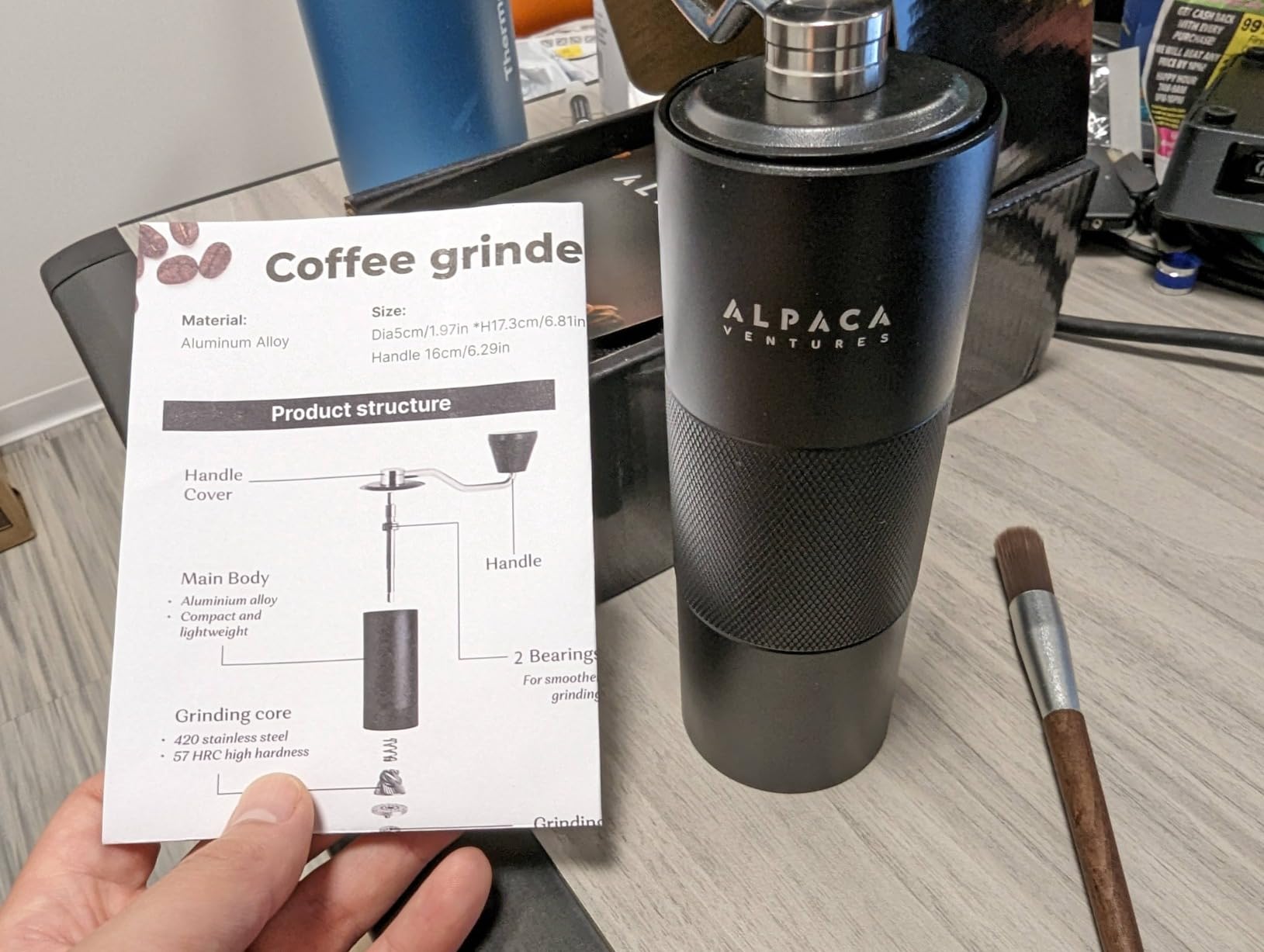 Premium Manual Coffee Grinder for Espresso, Pour Over & French Press with Stainless Steel Conical Burr, Precision Adjustable Hand Grinder, Compact Travel Size - by Alpaca Ventures customer photo 1