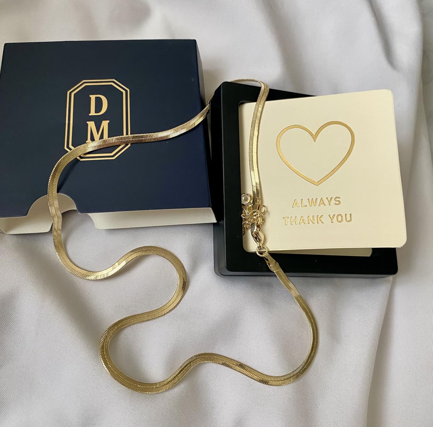DEARMAY 14K Gold Plated Herringbone Necklaces for Women, Dainty Gold Snake Choker Chain Non Tarnish Trendy Simple Thin & Chunky Options Neckalce 1.5/3/5/6/8mm Chain Jewelry for Gifts customer photo 1