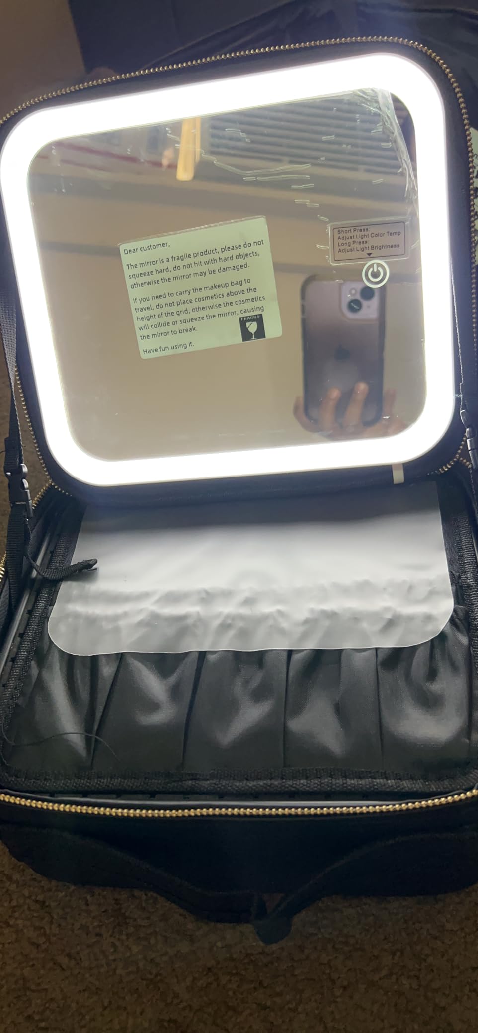 Travel Makeup Bag with Mirror of LED Lighted, Makeup Train Case with Adjustable Dividers, Makeup Case with Mirror and Detachable 10x Magnifying Mirror customer photo 2