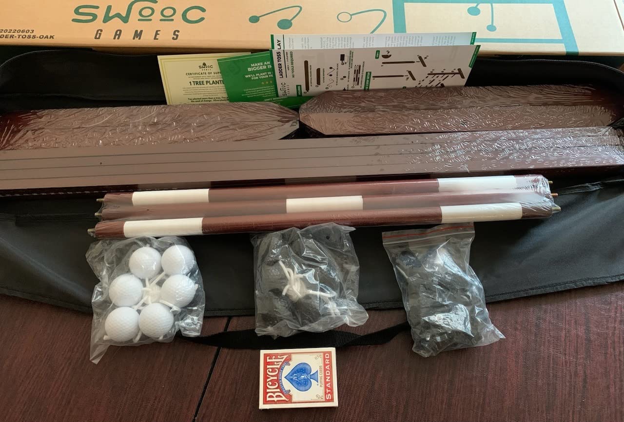 Swooc Games® - Premium Wooden Ladder Ball Game Set (Weather Resistant) - with 10+ Games & Carrying Case - Easy, No Tool Set Up - Premium Ladder Toss Outdoor Game - Backyard Ball Toss Games customer photo 1