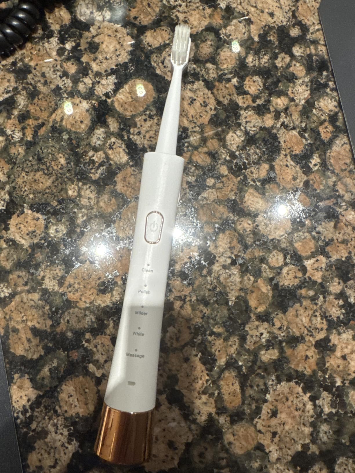 AJELU High Vibration Sonic Electric Toothbrush for Adults with 2 Minutes Smart Timer, Fast Charge Lasts Long, 5 Optional Modes, 8 Replacement Brush Heads Ultra Whitening, White customer photo 1
