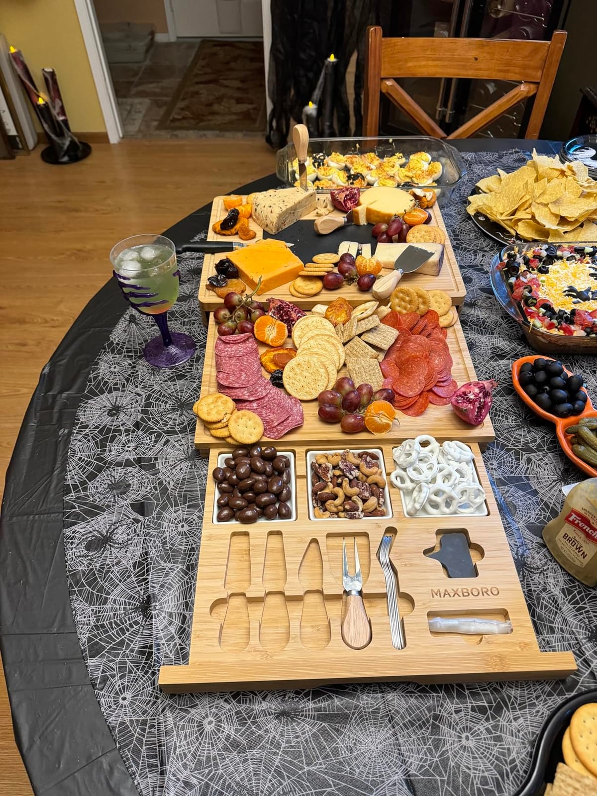 Extra Large Bamboo Charcuterie Board, 3-Layer Pull-Out Cheese Trays customer photo 1