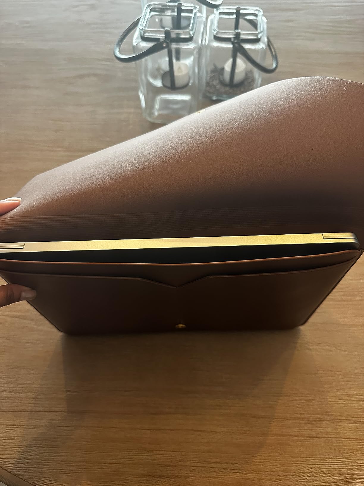 PU Leather Laptop Sleeve 13 Inch Compatible for 13 MacBook Air M3 M2,13 MacBook Pro M2, Surface Pro, Dell XPS 13 with Small Pouch, Mouse Pad and Cord Organizer Color Dark Brown customer photo 2