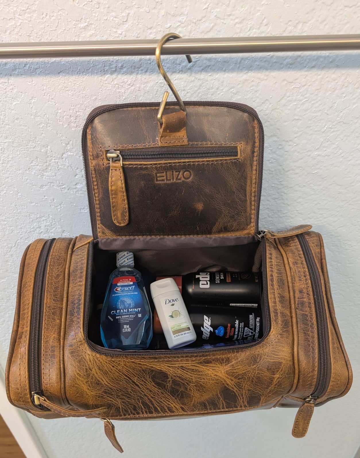 ELIZO Genuine Leather Toiletry Bag for Men Mens Toiletry Bags for Traveling Waterproof Hanging Leather Dopp Kit w/Hook Extra largeToiletry Bag Travel Organizer for Toiletries customer photo 2