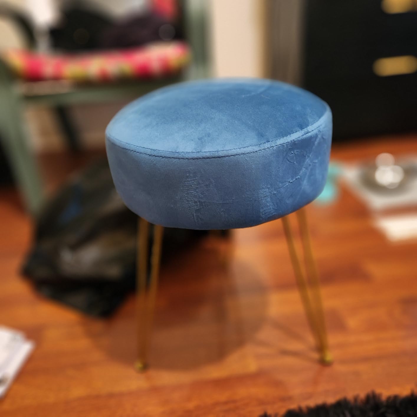 LUE BONA Vanity Stool, White Vanity Stools for Makeup Room, Round Ottoman Foot Stool, Velvet Footrest Vanity Chair for Bathroom Vanity, Bedroom, Living Room, Entryway, Offices customer photo 1