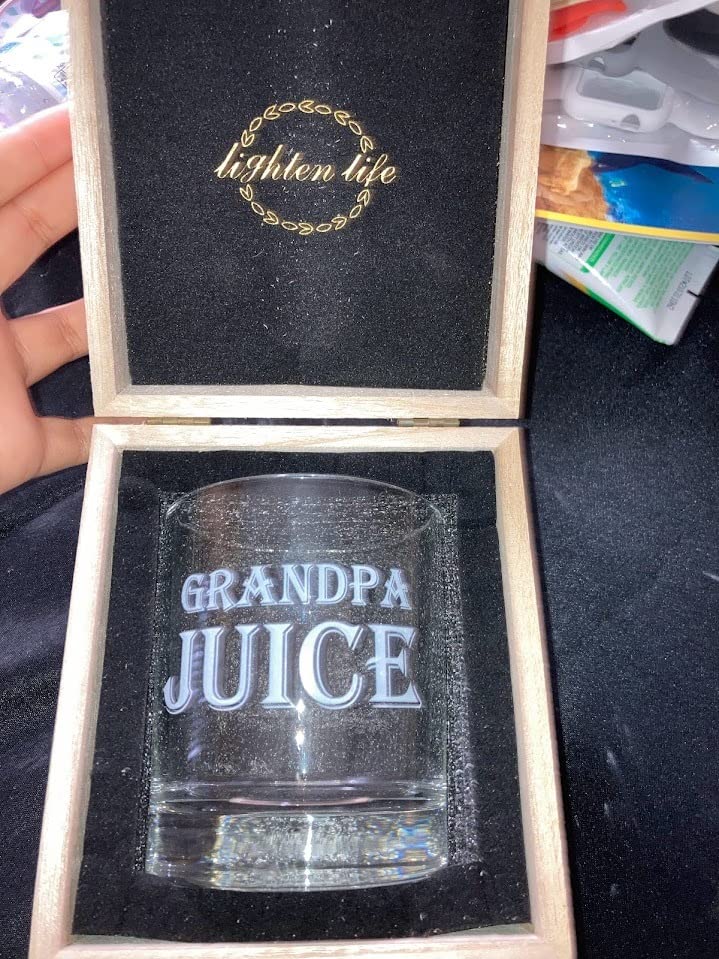 LIGHTEN LIFE Grandpa Juice Whiskey Glass 12 oz, Unique Gift in Valued Wooden Box, Funny Ideas for New Grandpa, Birthday from Grandson, Granddaughter customer photo 1