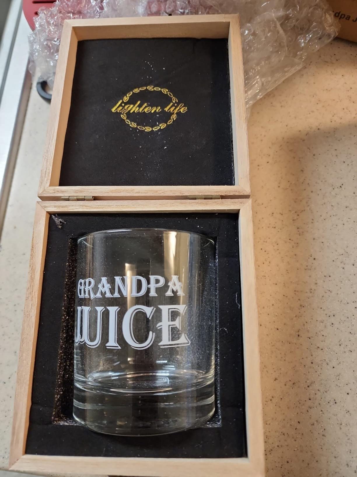 LIGHTEN LIFE Grandpa Juice Whiskey Glass 12 oz, Unique Gift in Valued Wooden Box, Funny Ideas for New Grandpa, Birthday from Grandson, Granddaughter customer photo 2