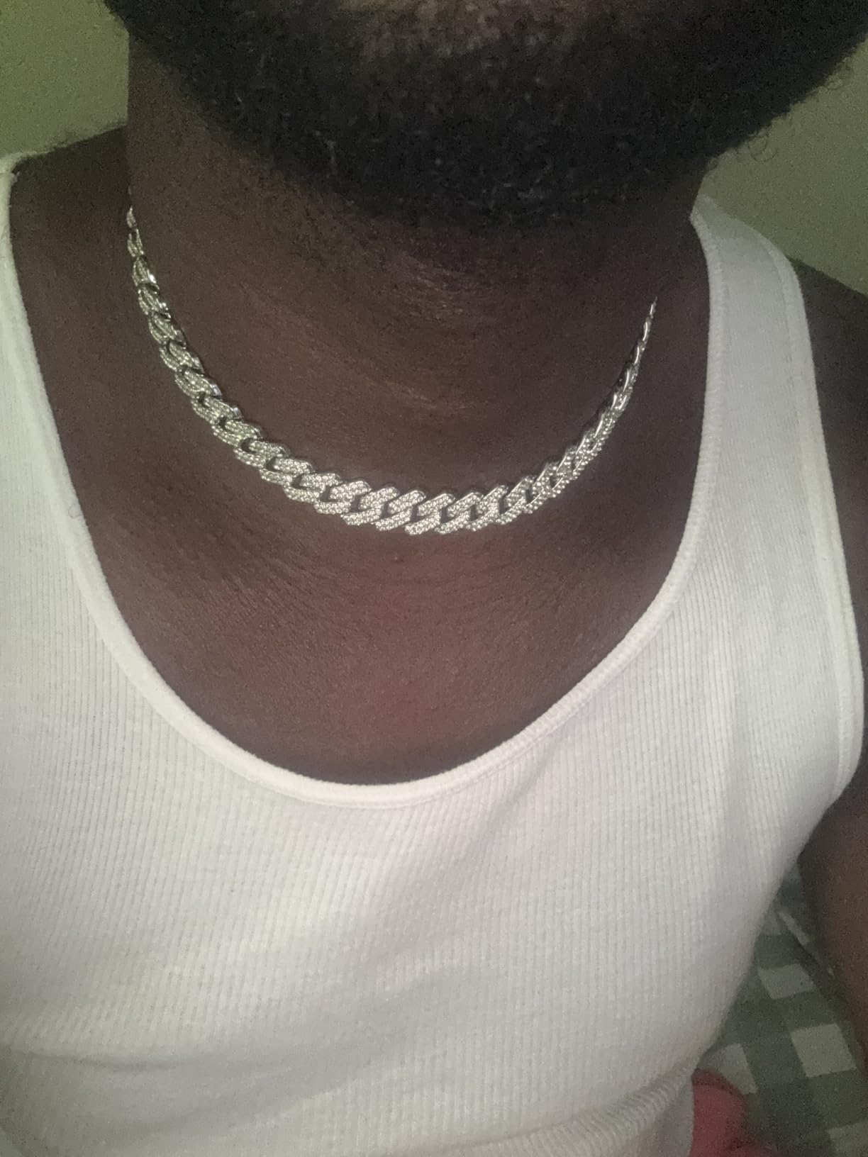 JUNVirtuous 2 Pieces Cuban Link Chain Mens Iced Out Miami Cuban Necklace and Bracelet Silver Bling Diamond Hip Hop Jewelry for Men and Women… customer photo 2