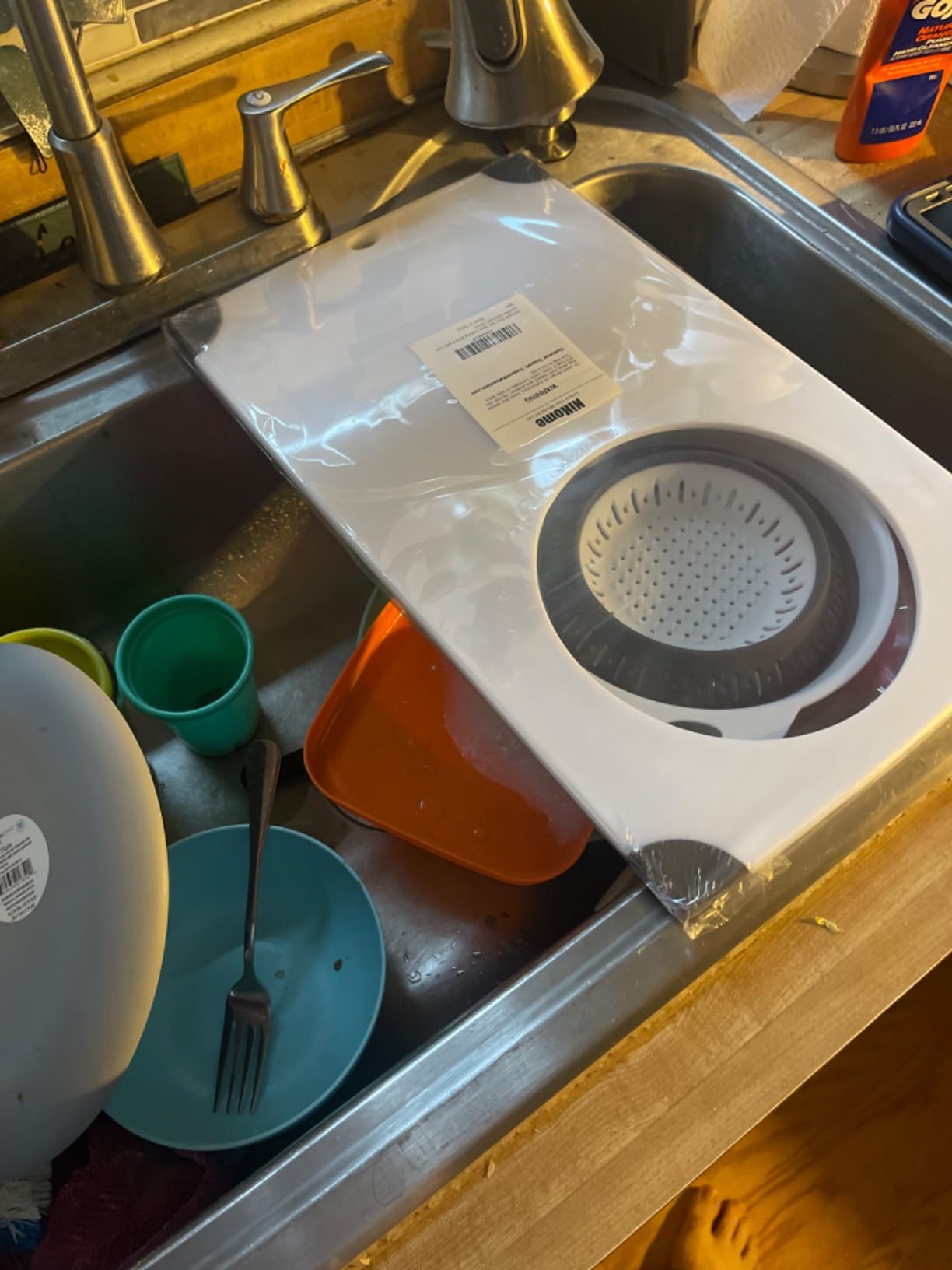 NiHome Over Sink Cutting Board with Collapsible Colander,Non-Slip 11x17.7in customer photo 2
