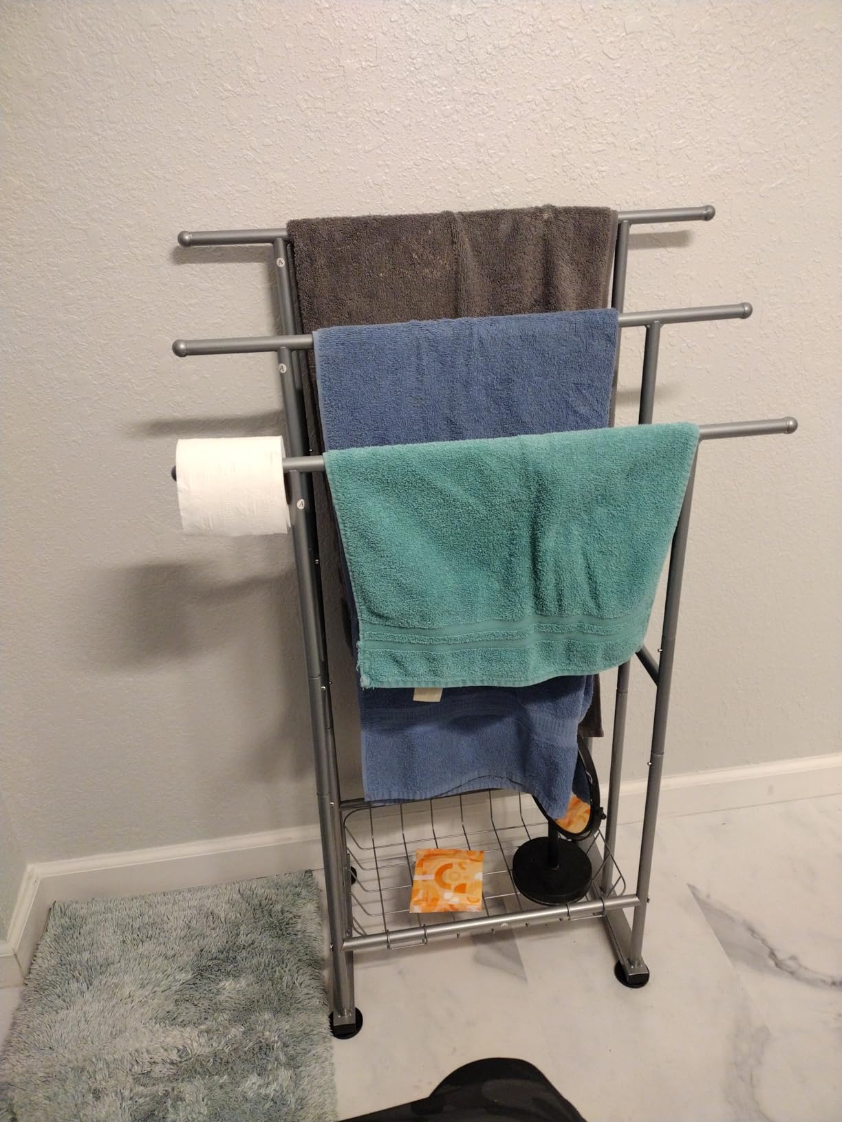 Kayfia 40'' Freestanding 3 Tier Alloy Steel Towel Rack with Storage Basket customer photo 2
