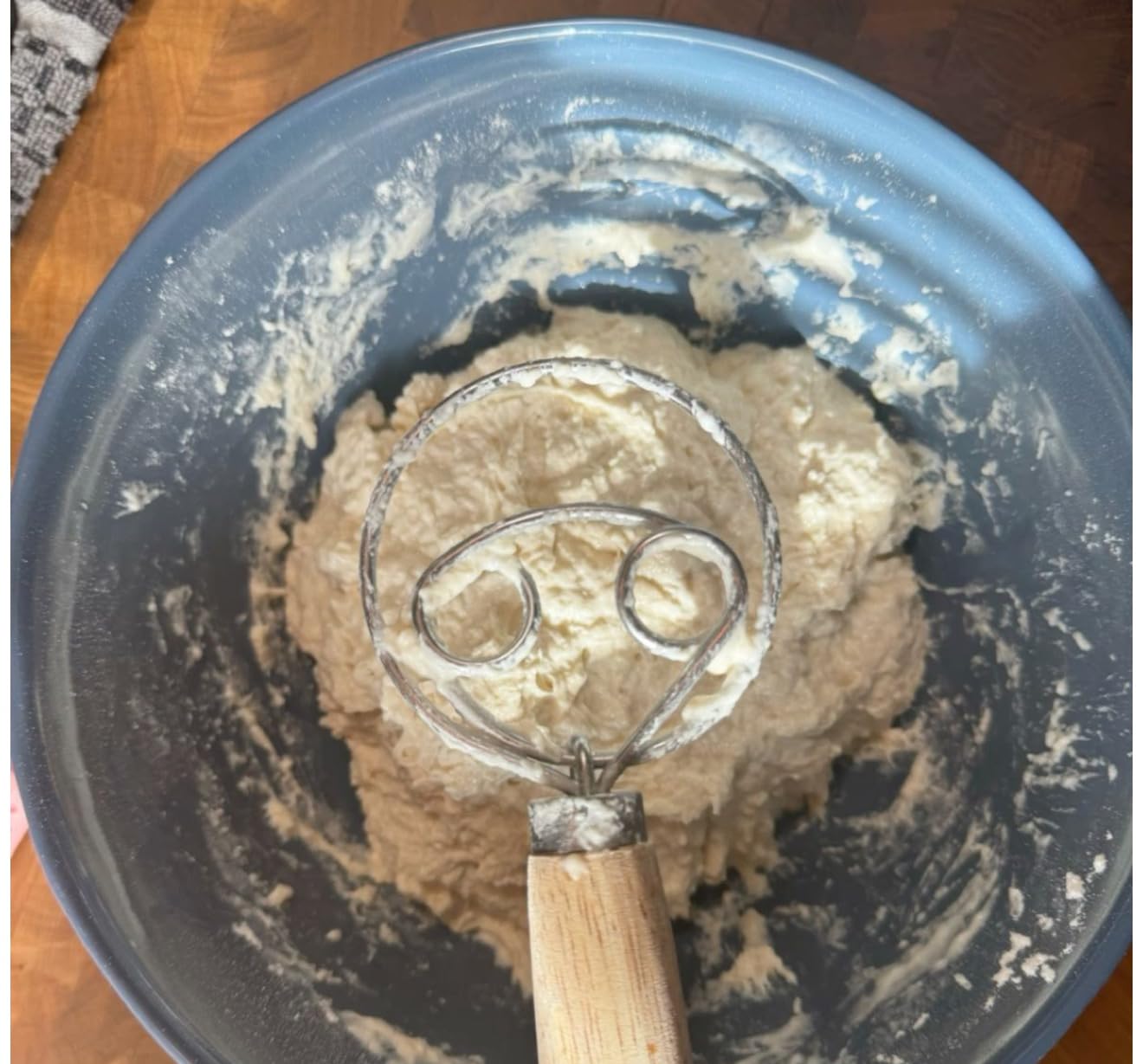 Maxjoy Danish Dough Whisk, Stainless Steel Wood Handle for Sourdough Bread | Replaces Bread Spoon, Dough Hook & Hand Mixer, 2-Eye Mix-Stir, Rust Resistant, Heavy Duty, Easy Clean, Sourdough Baking Tool customer photo 1