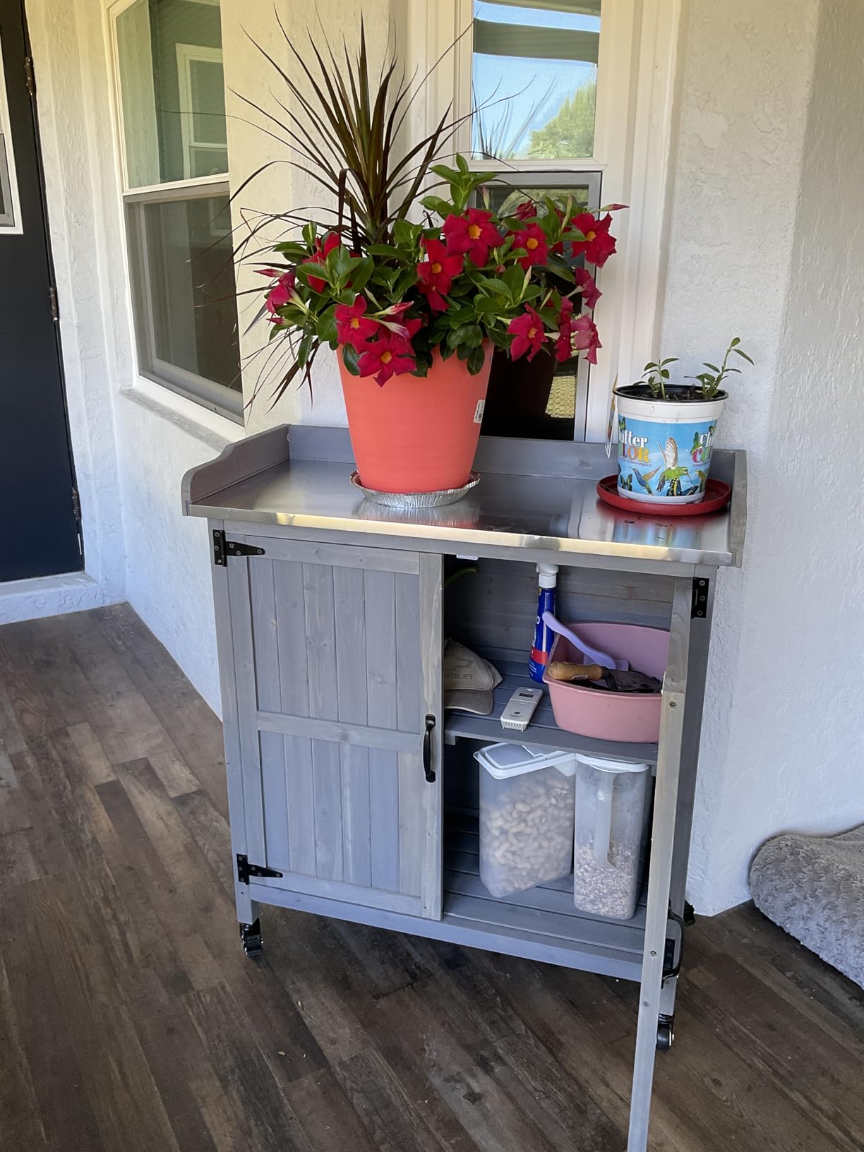 Yaheetech Rolling Potting Bench Outdoor Storage Cabinet, Metal Top, Brown customer photo 1