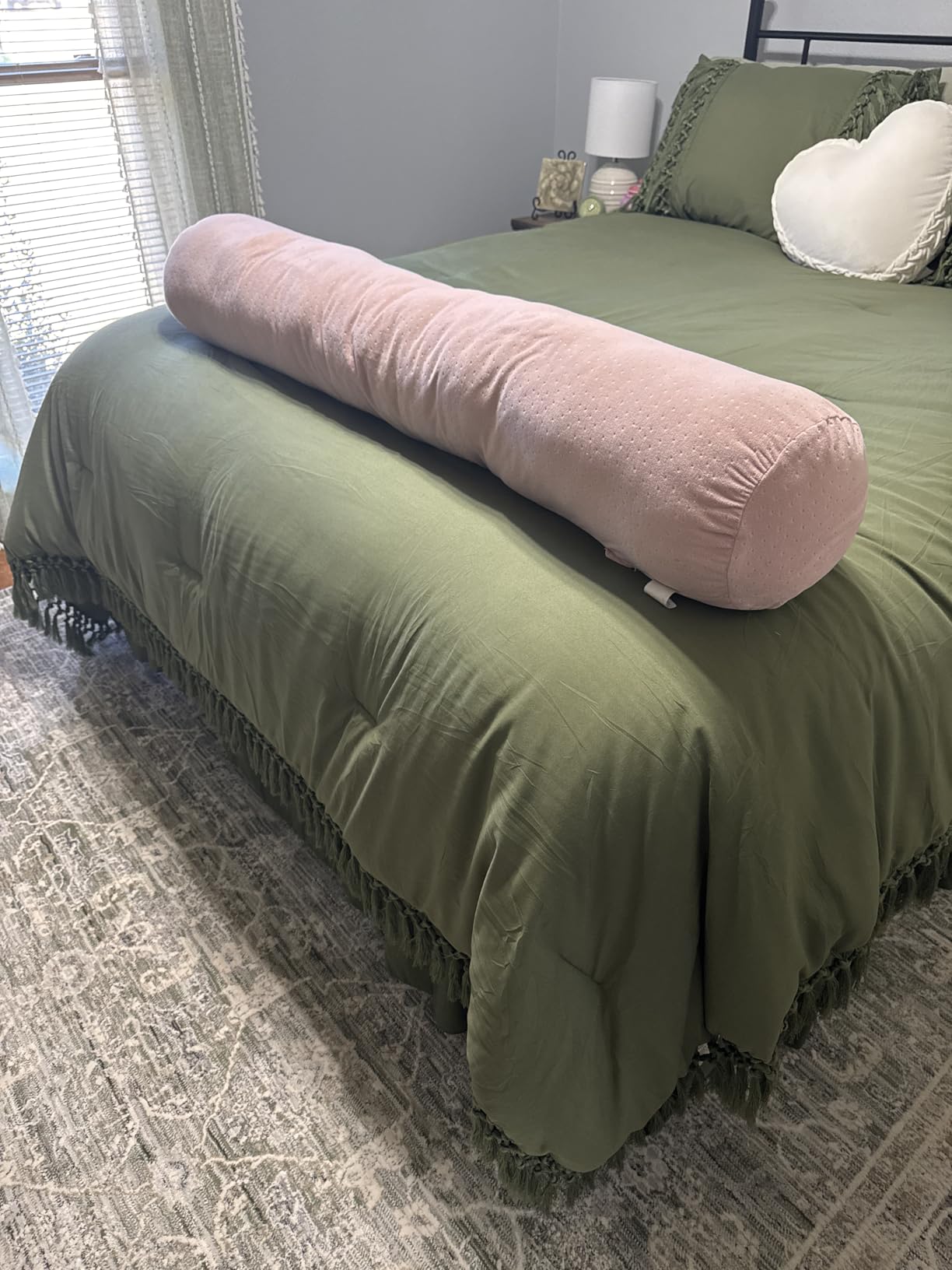 1 MIDDLE ONE Body Pillow for Adults, Bolster Pillow with Removable Velvet Cover, Long Round Cervical Roll Pillow, 47 x 7.87 Inches, Grey customer photo 1